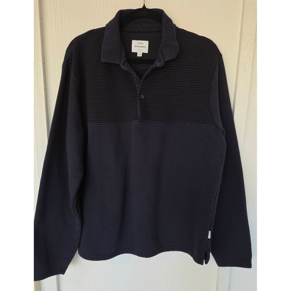 Peter Werth London Navy Blue Henley Polo Sweater Sz M Preppy Old Money Academia